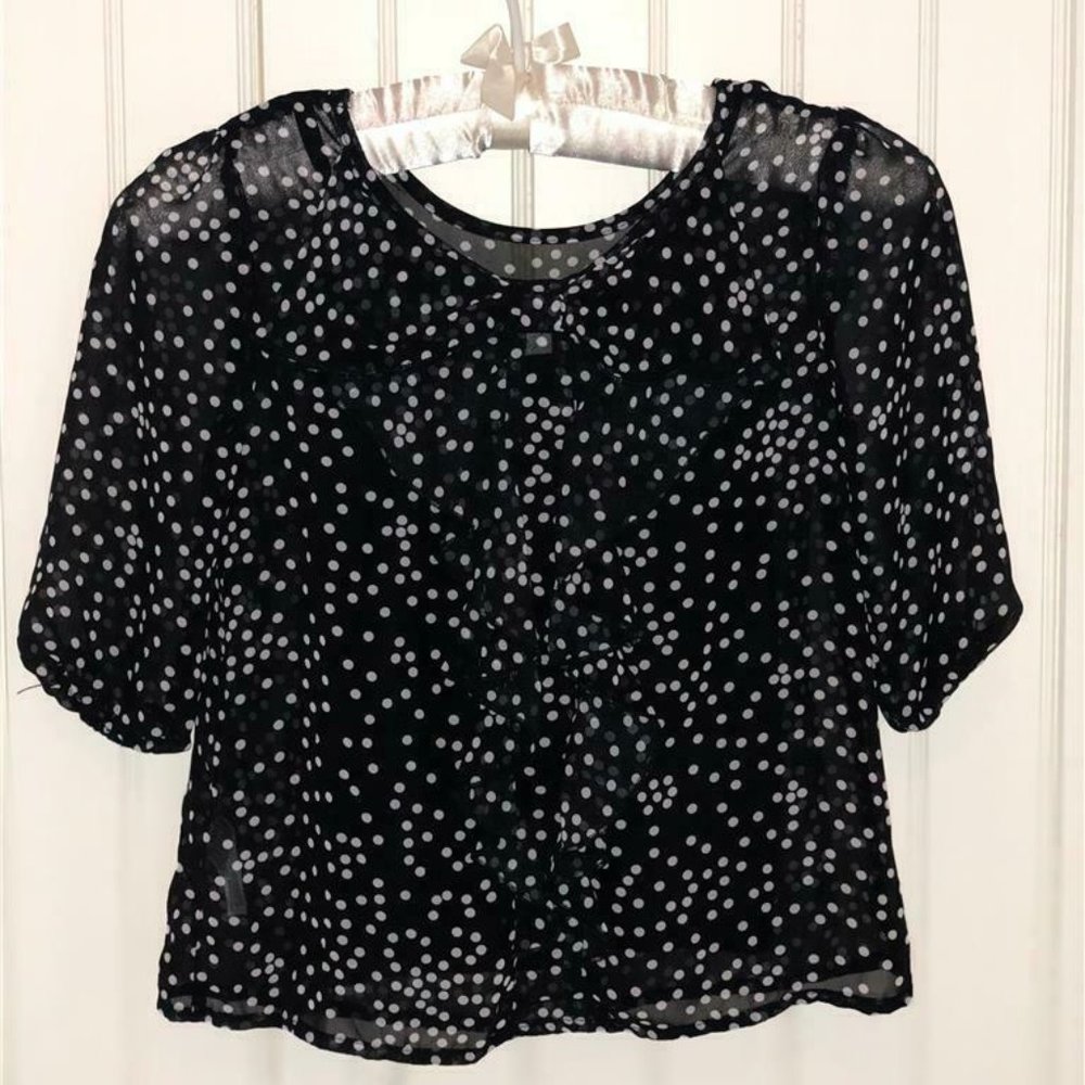 CHEROKEE BLACK WHITE POLKA DOT TOP 7/8